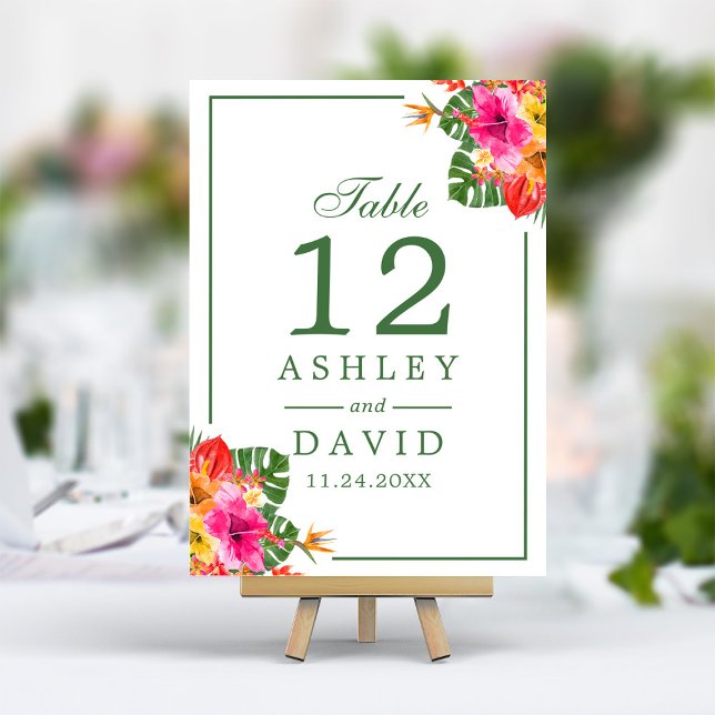 Floral Tropical Hibiscus Palm Leaves Table Number (Creator Uploaded)