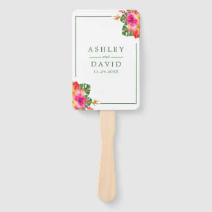 Floral Tropical Hibiscus Palms Wedding Program Hand Fan