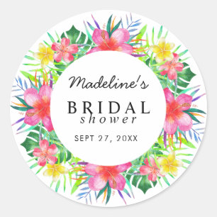 Floral Tropical Paradise Bridal Shower Classic Round Sticker