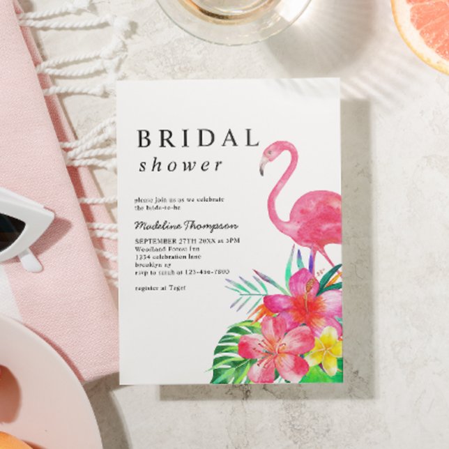 Floral Tropical Paradise Flamingo Bridal Shower Invitation (Creator Uploaded)