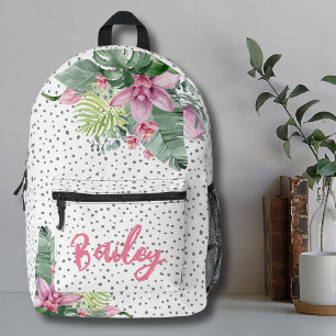 Floral Tropical Personalised Name Girls Printed Backpack