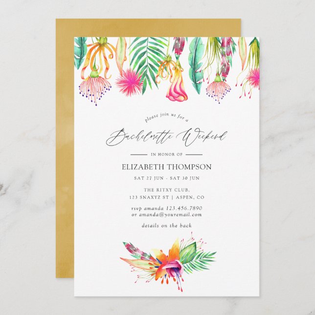 Floral Tropical Summer Bachelorette Weekend Invitation (Front/Back)