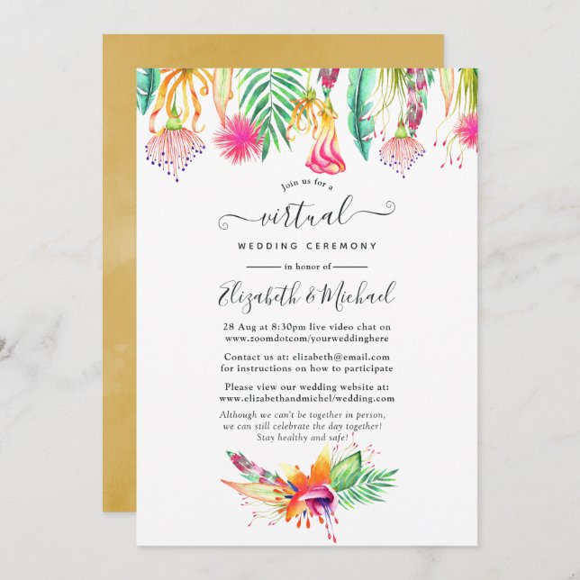 Floral Tropical Summer Online Virtual Wedding Invitation (Front/Back)