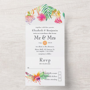 Floral Tropical Summer Wedding All In One Invitation