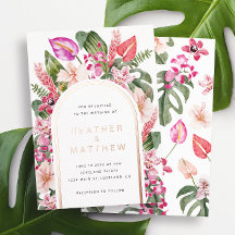 Floral Tropical Wedding Foil Invitation
