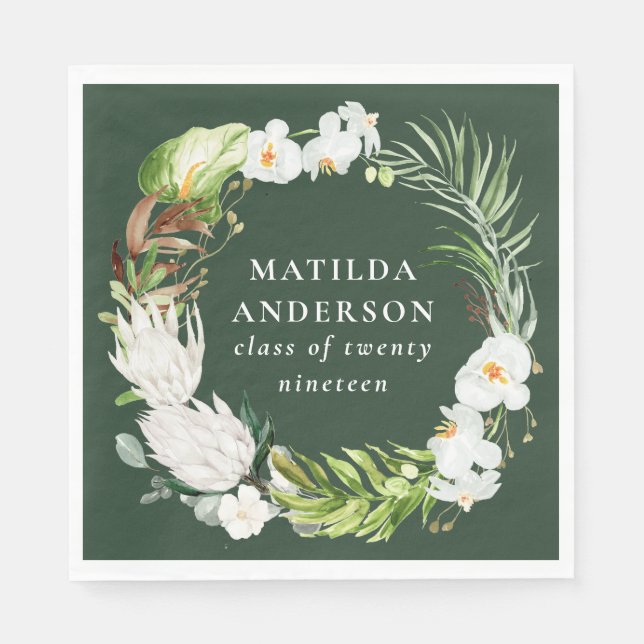Floral tropical wreath graduation party napkin (Front)