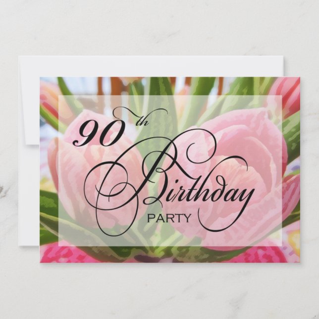 Floral Tulip 90th Birthday Party Invitation (Front)