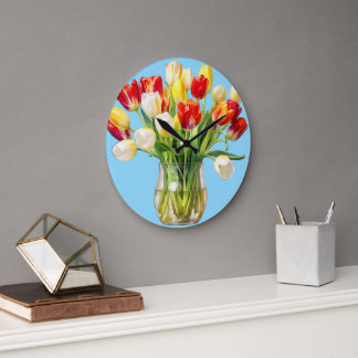 Floral Tulip Bouquet Round Wall Clock