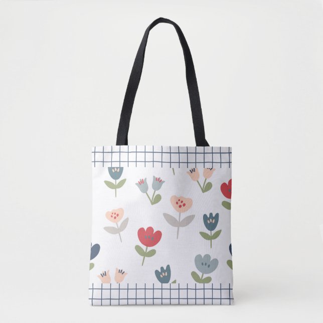 Floral Tulips Abstract Trim Farmhouse Pattern Tote Bag (Front)