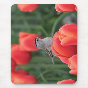 Floral Tulips and Bird Mousepad for Office