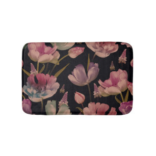 Floral tulips, muscari: vintage seamless bath mat