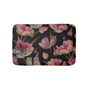 Floral tulips, muscari: vintage seamless bath mat