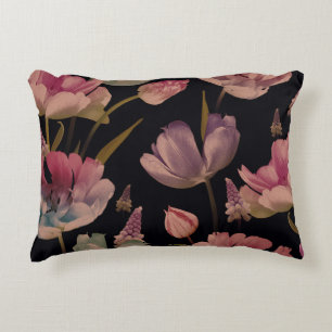 Floral tulips, muscari: vintage seamless decorative cushion