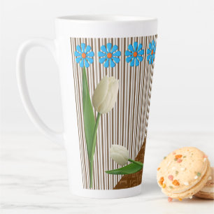 Floral Tulips Stripe Latte Mug