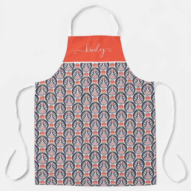 Floral Turkey Folk Art Pattern Apron (Front)