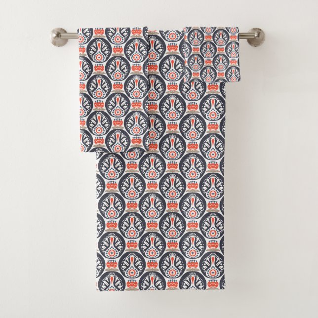 Floral Turkey Folk Art Pattern Bath Towel Set (Insitu)