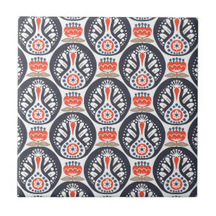 Floral Turkey Folk Art Pattern Ceramic Tile