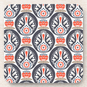 Floral Turkey Folk Art Pattern Coaster