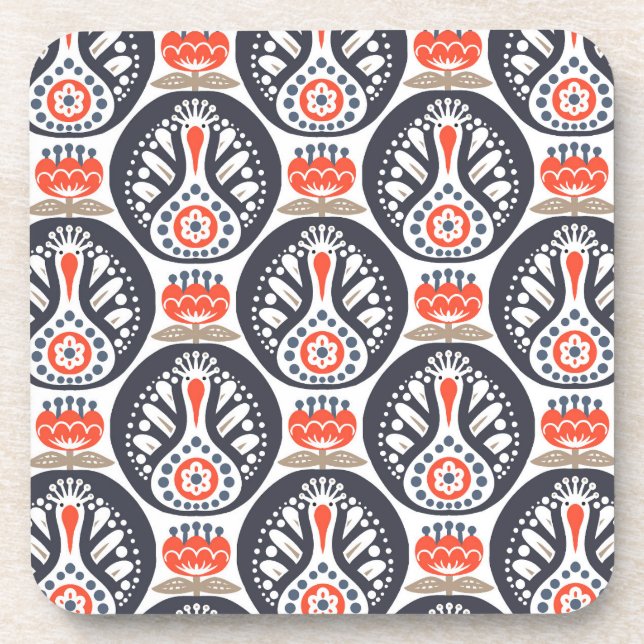 Floral Turkey Folk Art Pattern Coaster (Front)