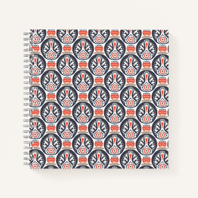 Floral Turkey Folk Art Pattern Notebook (Front)