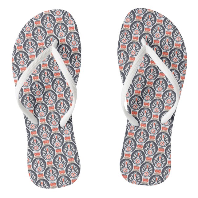 Floral Turkey Folk Art Pattern Thongs (Footbed)