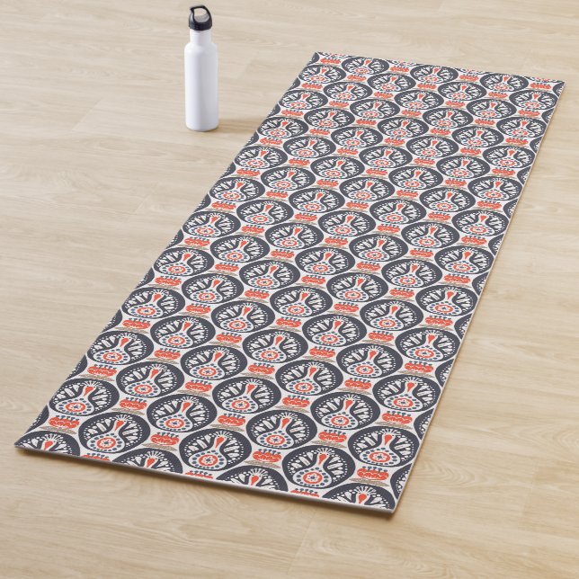 Floral Turkey Folk Art Pattern Yoga Mat (In Situ)