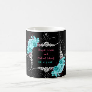 Floral Turquoise and Mauve Elegant Rhinestone Coffee Mug