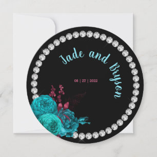 Floral Turquoise and Mauve Elegant Rhinestone Holiday Card