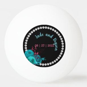 Floral Turquoise and Mauve Elegant Rhinestone Ping Pong Ball