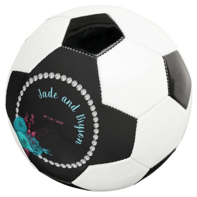 Floral Turquoise and Mauve Elegant Rhinestone  Soccer Ball (Three Quarter)