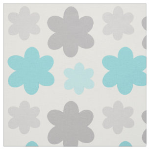 Floral Turquoise Blue Grey Fabric