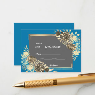 Floral Turquoise Grey & Pale Yellow Wedding Enclosure Card