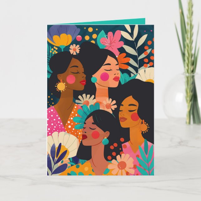 Floral Turquoise International Women's Day Card (Front)