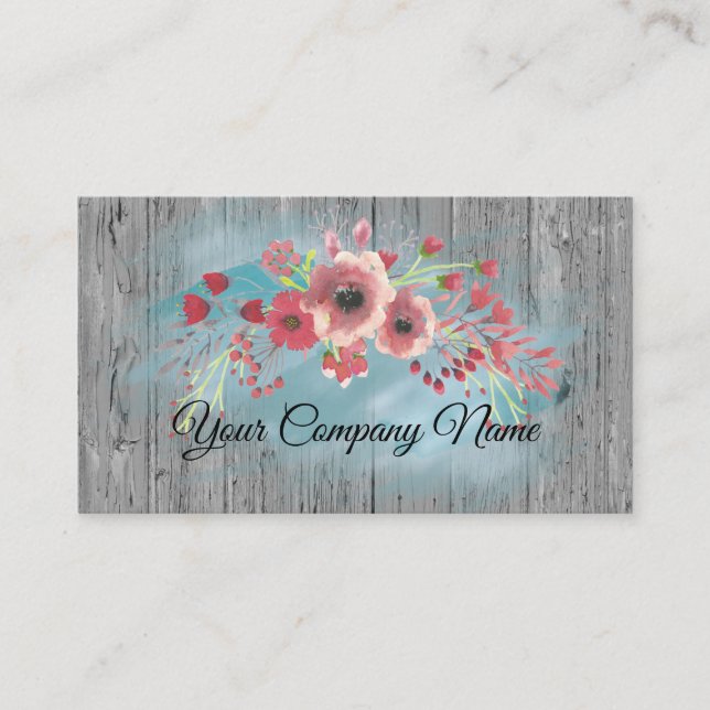 Floral Turquoise Pink Watercolor Brushed Business Card (Front)