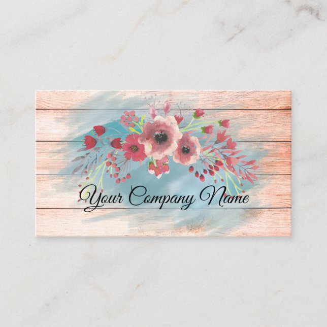 Floral Turquoise Pink Watercolor Brushed Business Card (Front)