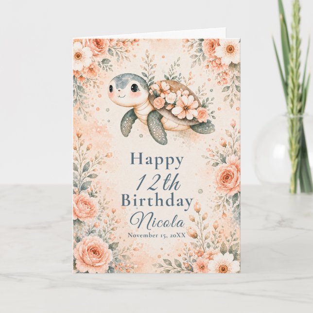 Floral Turtle Birthday Card (Front)