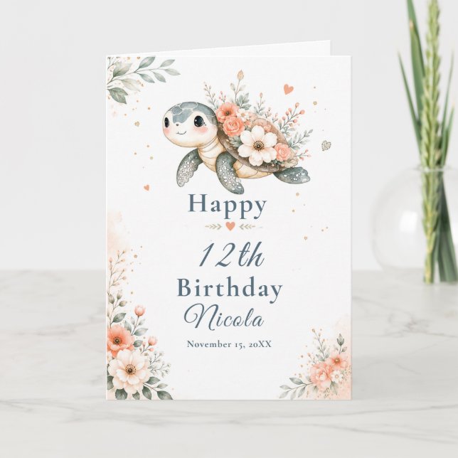 Floral Turtle Birthday Card (Front)