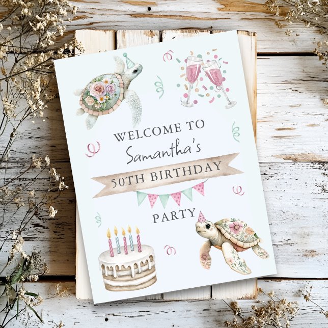 Floral Turtle Birthday Party Welcome Poster (Creator Uploaded)