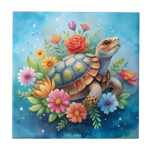 Floral Turtle Ceramic Tile