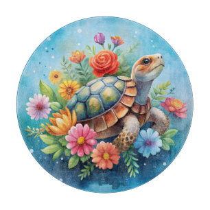 Floral Turtle Cutting Board