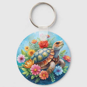 Floral Turtle Key Ring