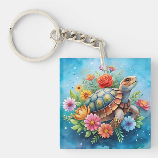 Floral Turtle Key Ring (Front)