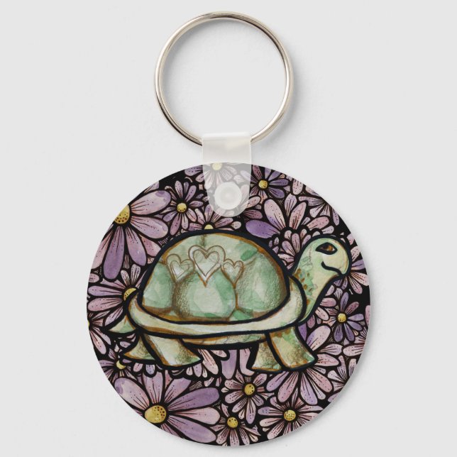 Floral Turtle Love cute Turtles Heart shell        Key Ring (Front)