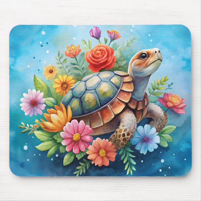 Floral Turtle Mouse Pad (Front)