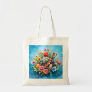 Floral Turtle Tote Bag
