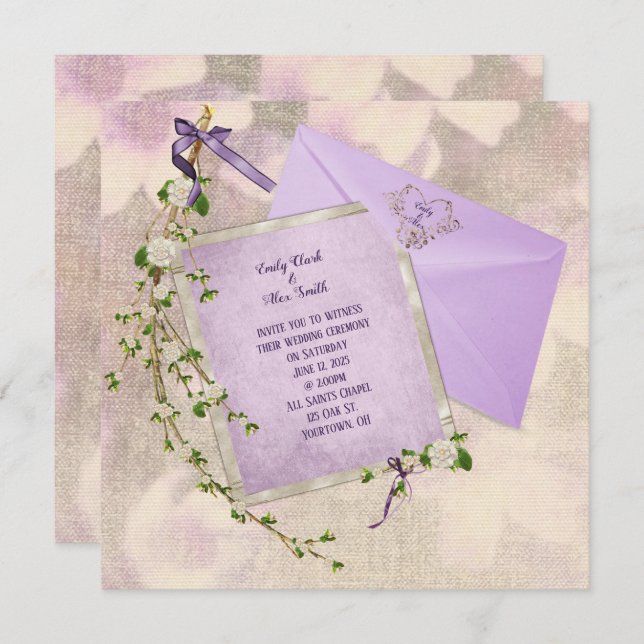floral twig on wedding invite with envelope design (Front/Back)