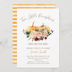 Floral Twins Two Little Pumpkins Baby Shower Invitation