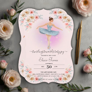 Floral Twirling Ballerina Watercolor Baby Shower Invitation