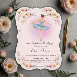 Floral Twirling Ballerina Watercolor Baby Shower Invitation