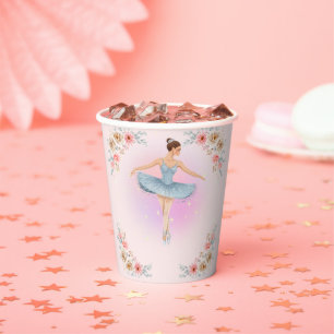 Floral Twirling Ballerina Watercolor Baby Shower Paper Cups